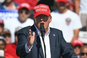 Former US President and Republican presidential candidate Donald Trump speaks during a campaign rally at the Historic Greenbrier Farms in Chesapeake, Virginia, on June 28, 2024. 
Jim WATSON / AFP