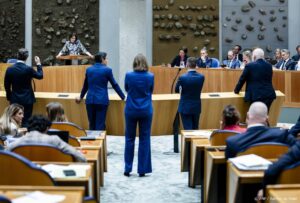 DEN HAAG - Nicolien van Vroonhoven (NSC) in debat met Henri Bontenbal (CDA), Rob Jetten (D66), Mirjam Bikker (ChristenUnie), Stephan van Baarle (DENK) en Frans Timmermans (GroenLinks-PvdA) op de eerste dag van de Algemene Politieke Beschouwingen. ANP REMKO DE WAAL