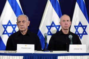 epa11703358 (FILE) - Israel's Prime Minister Benjamin Netanyahu (L) and Defense Minister Yoav Gallant (R) address a press conference at Kirya military base in Tel Aviv, Israel, 28 October 2023 (reissued 05 November 2024). Israeli Prime Minister Netanyahu announced on 05 November 2024, that he fired Defense Minister Yoav Gallant and appointed Minister Yisrael Katz to the position. 'I decided today to end the term of the Minister of Defense. In his place, I decided to appoint Minister Yisrael Katz to the position', Netanyahu said, citing a 'crisis of trust' between him and Gallant.  EPA/ABIR SULTAN / POOL